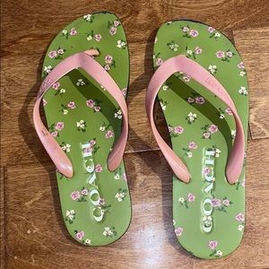 coach green floral flip flops